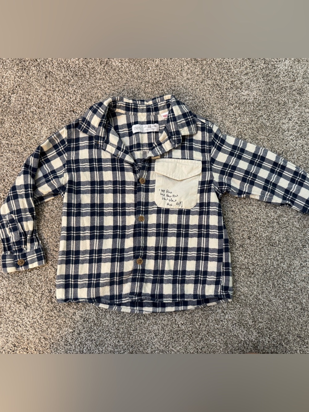 Zara Kids Navy & Cream Plaid Button-Down Shirt Size 3-4